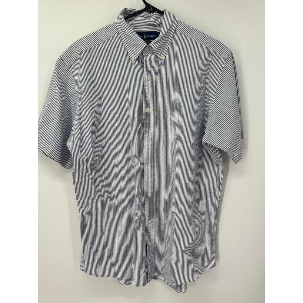 Ralph Lauren Men's L Custom Fit Cotton‎ Blue/White Seersucker Button Down Shirt